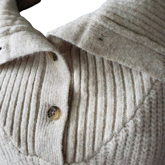 LOFT Button Turtleneck Poncho Cream Oatmeal M/L Knit Sweater Coastal Nautical - Picture 5 of 14